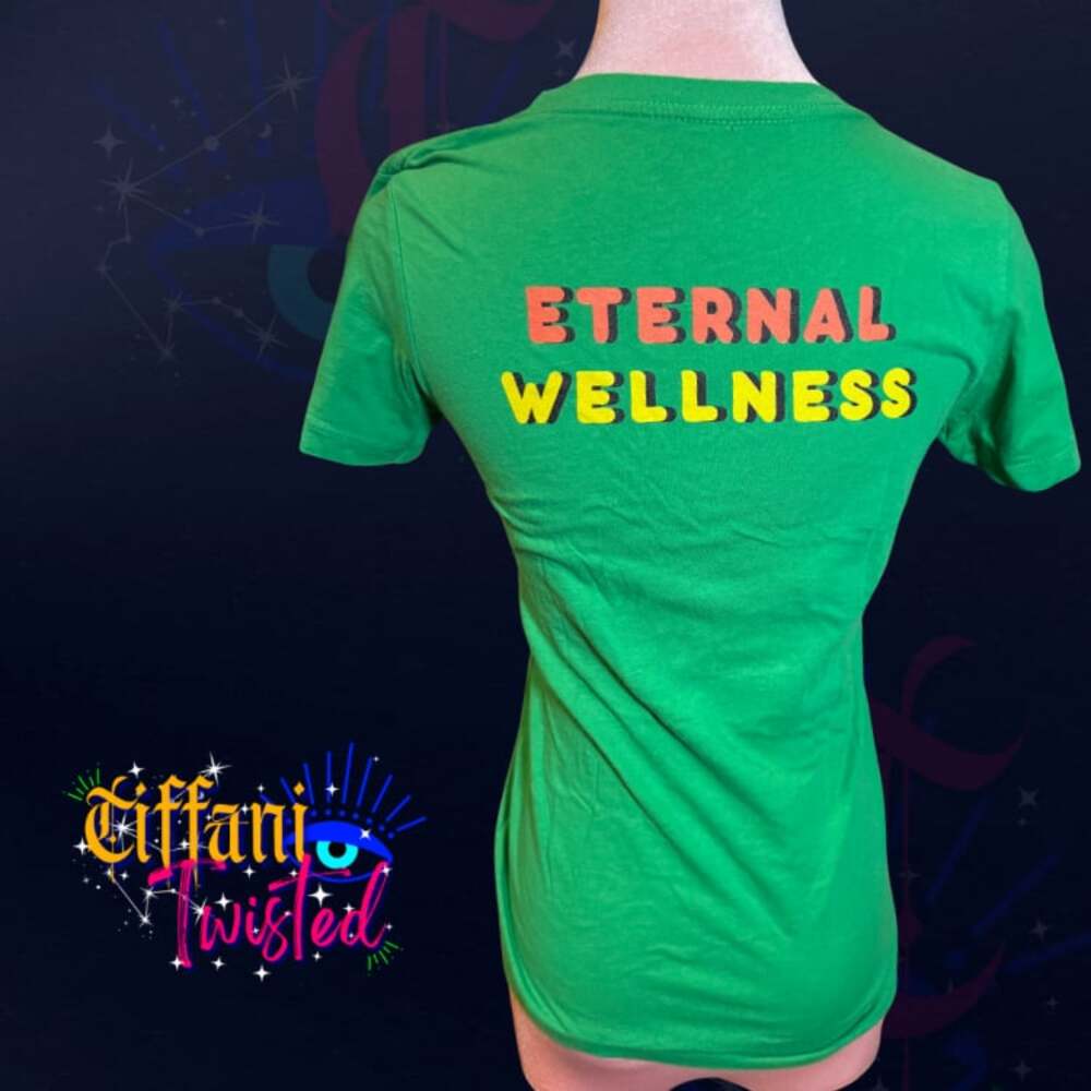 Eternal Wellness Green Smiley Face Graphic Tee Aviator Nation Style NWOT - Picture 2 of 2